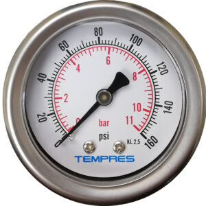 Manómetro TEMPRES Inox. Bronce Diámetro 2.0" Conexión Posterior 1/4" NPT M, Posterior en Bronce