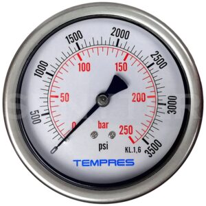 Manómetro TEMPRES Inox. Bronce Diámetro 4.0" Conexión 1/2" NPT M, Posterior en Bronce