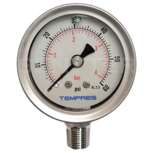 Manómetro TEMPRES Full Inox DN 1,5" Conexión 1/8" NPT M, Inferior en SS316