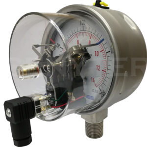 Manómetro TEMPRES Full Inox DN 4″ con Contacto Eléctrico Conexión 1/2" NPT M, Inferior en SS316L