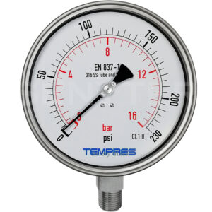 Manómetro TEMPRES Full Inox DN 6.0" Conexión Inferior 1/2" NPT M, Inferior en SS316