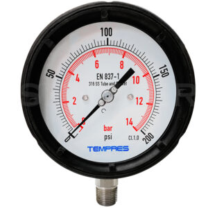 Manómetro TEMPRES Fenólico DN 4,5" Conexión 1/2" NPT M, Inferior en SS316
