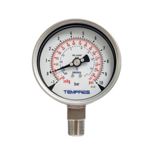Manómetro 2.5" para Refrigeración (Amoniaco/NH3) Conexión 1/4" NPT He Inferior - Posterior Inox