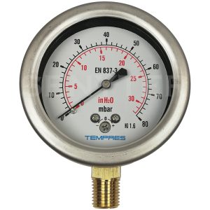 Manómetro TEMPRES para gases DN 2,5" Conexión 1/4" NPT M, Inferior en SS316