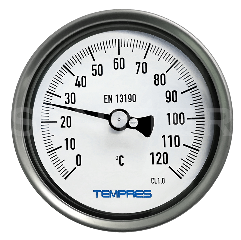 Termómetro bimetálico DN 2,5" bulbo posterior 1/4" NPT M, en SS316